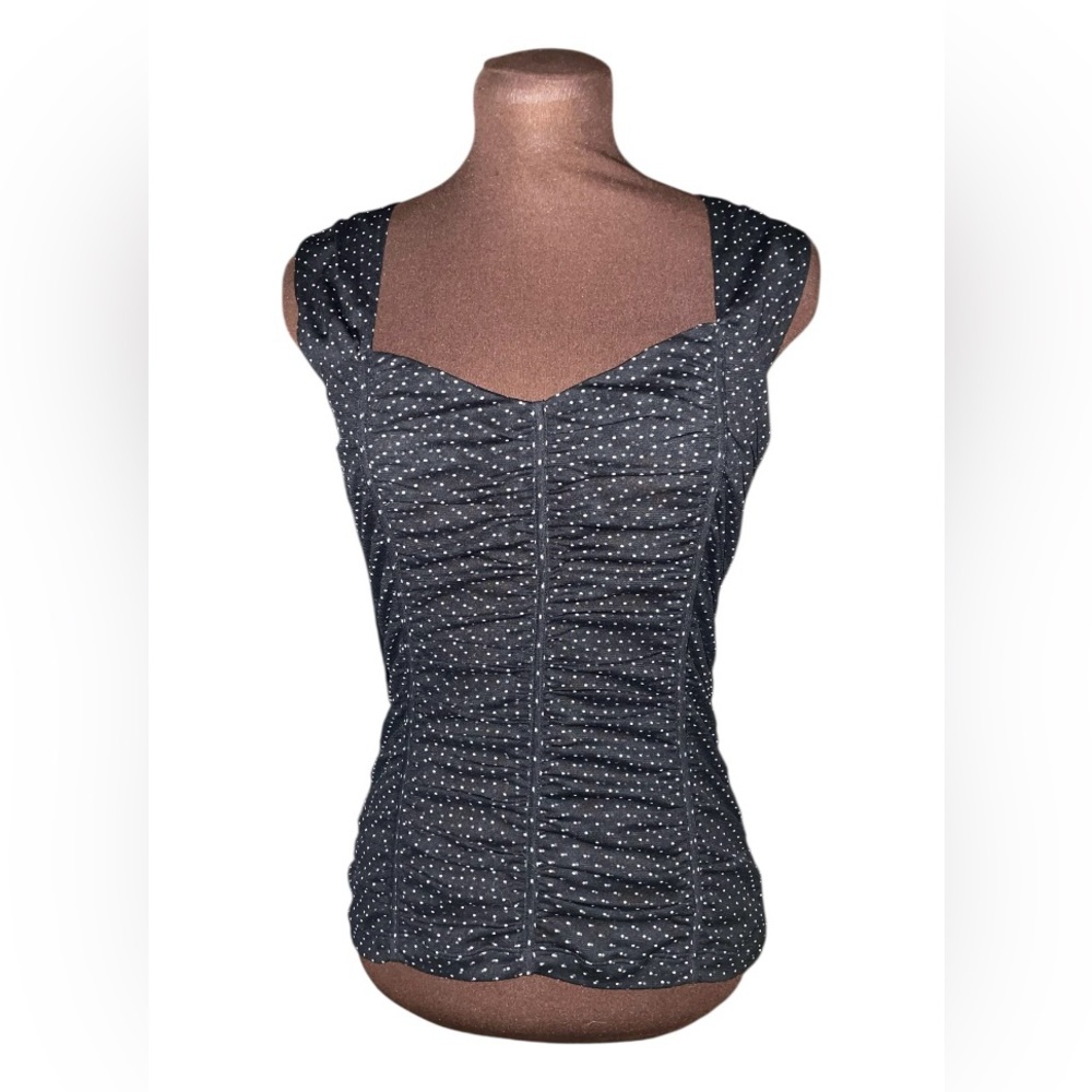 WHITE HOUSE BLACK MARKET Polka Dot Ruched Sleeveless Sweetheart Tank Shirt Small